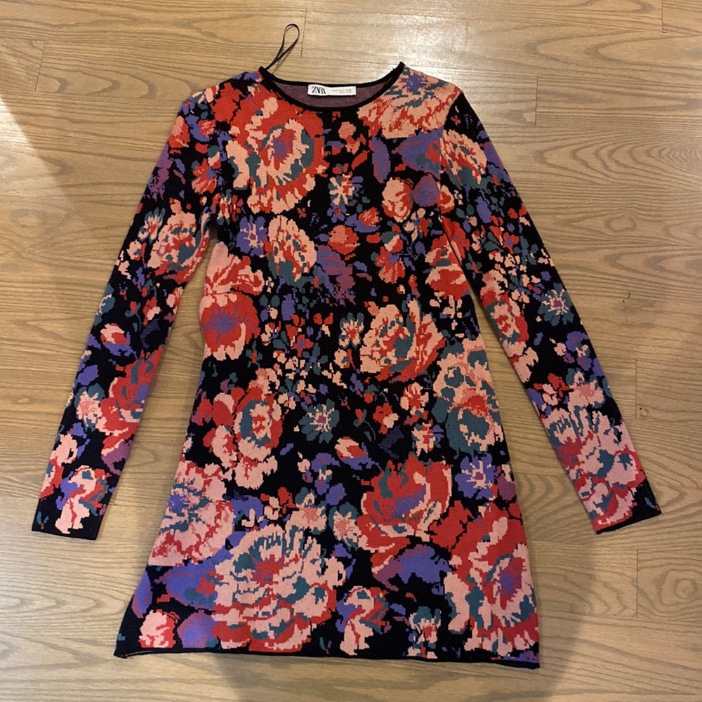 Zara floral sweater dress
